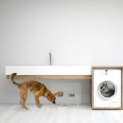 Tall Double Bowl Pet Feeder with Metal Bowls