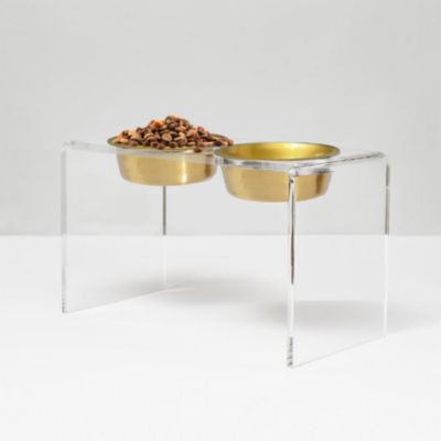 Tall Double Bowl Pet Feeder with Metal Bowls