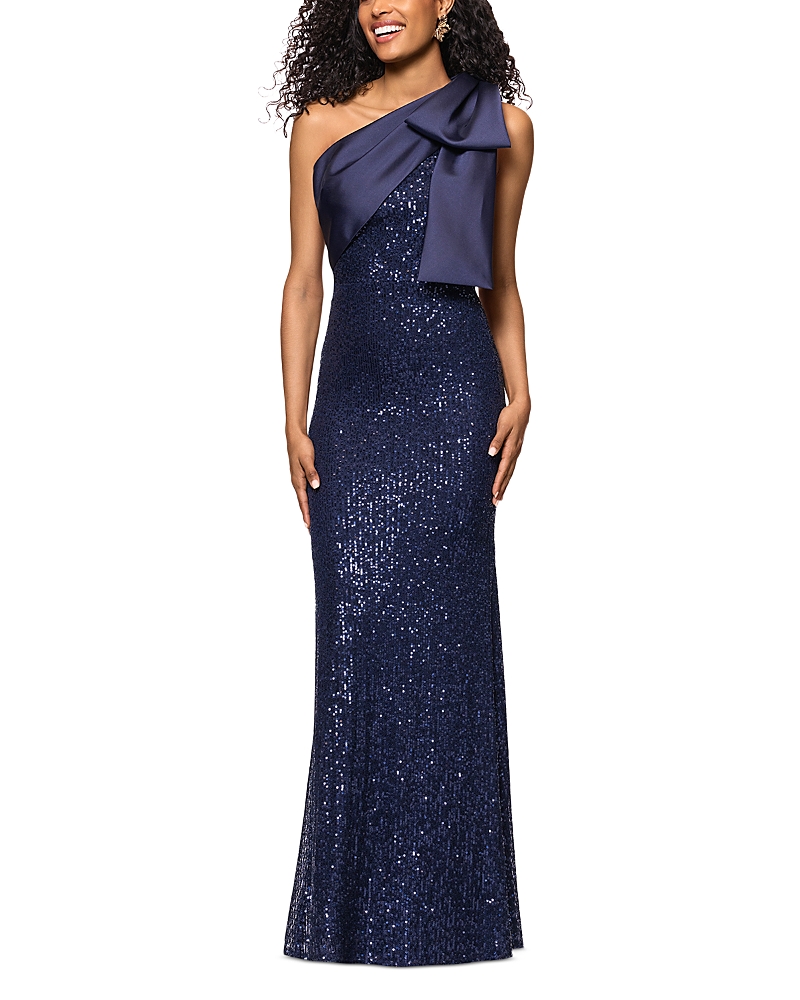 AQUA LONG SEQUINNED BOW DRESS - EXCLUSIVE