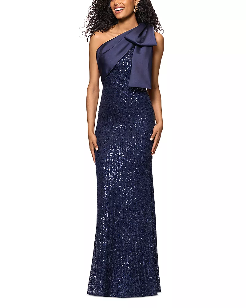 Aqua Long Sequinned Bow Dress - Exclusive