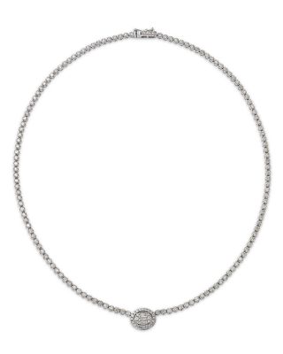 Bloomingdale's Fine Collection - Diamond Round & Baguette Halo Tennis Necklace in 14K White Gold, 4.50 tcw