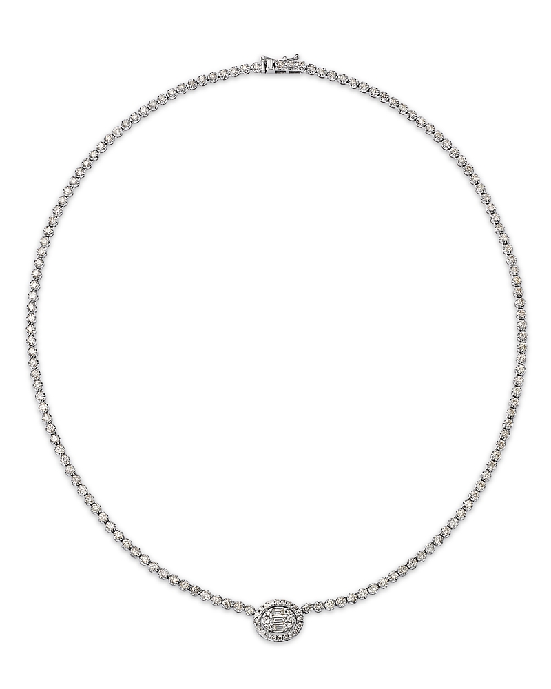 Bloomingdale's Fine Collection Diamond Round & Baguette Halo Cluster Tennis Necklace In 14k White Gold, 4.50 Ct. T. W. In White