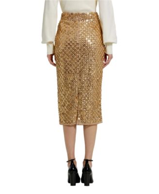 Embellished Mesh Fitted Midi Pencil Skirt