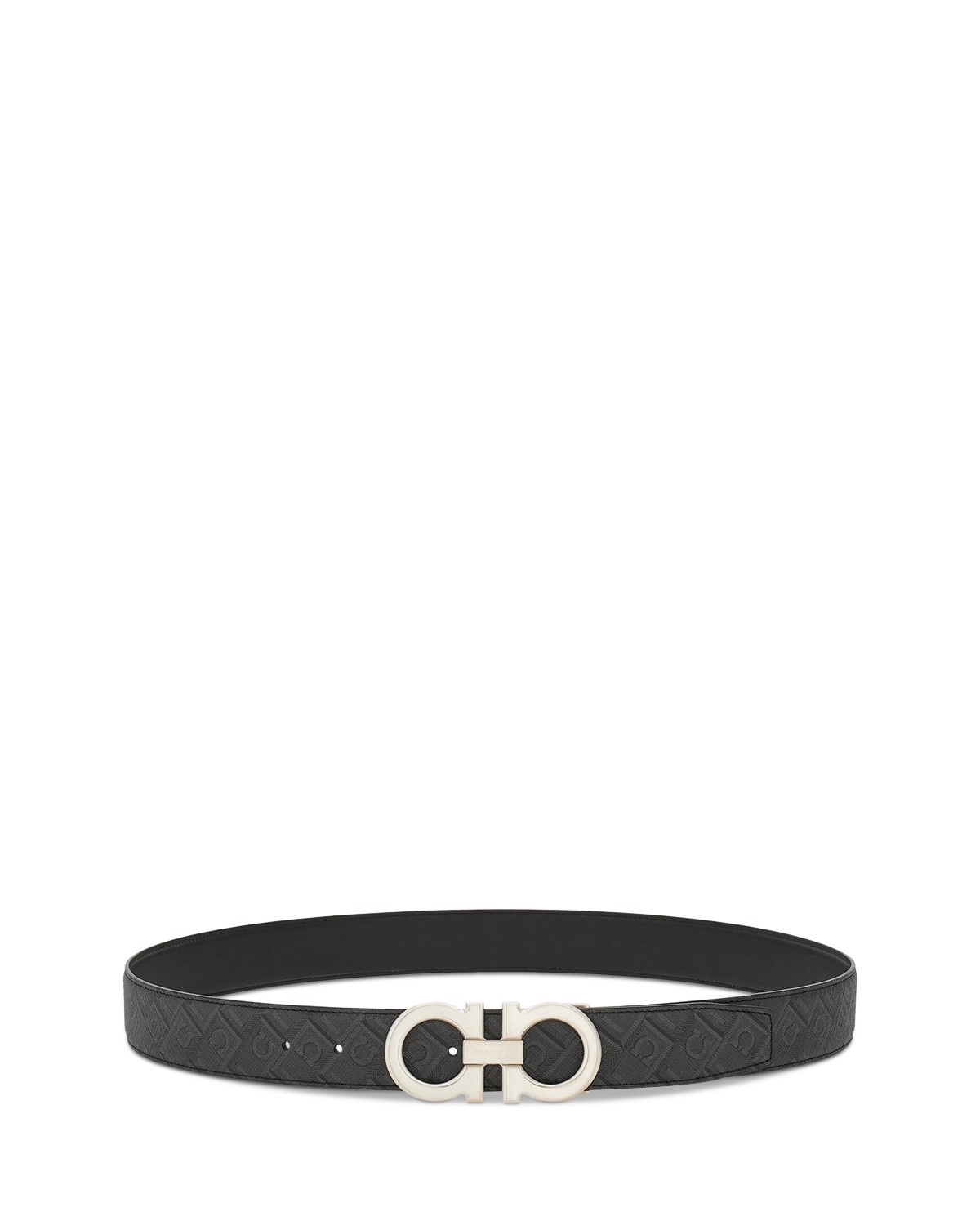 Ferragamo Men's Double Gancini Reversible Leather Belt in Nero-Grigio