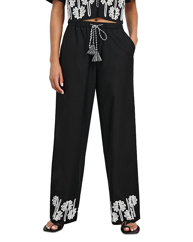 Rails Emmie Palm Tree Embroidered Pants In Black Ivory Palm Trees