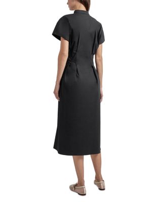 Stand Collar Button Front Midi Dress