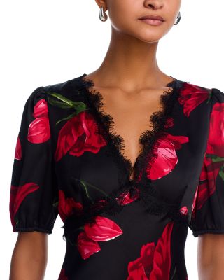 Rose Print Lace Trim Maxi Dress - Exclusive