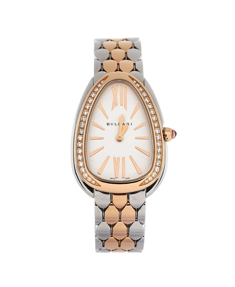 Pre-owned Pre-owned Bvlgari Bvlgari Serpenti Seduttori Quartz Watch In Stainless Steel And Rose Gold With Diamond Beze In Dial Color: Silver