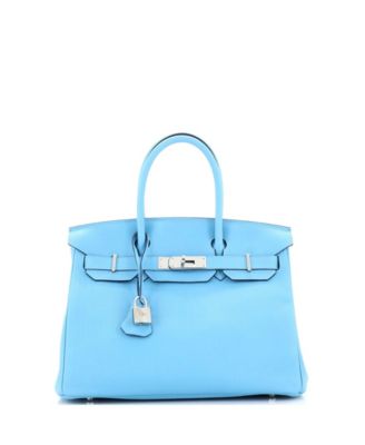 Pre-Owned Hermes Birkin 30 Handbag Blue Togo with Palladium Hardware