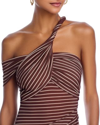 Izel Asymmetric Striped Mini Dress