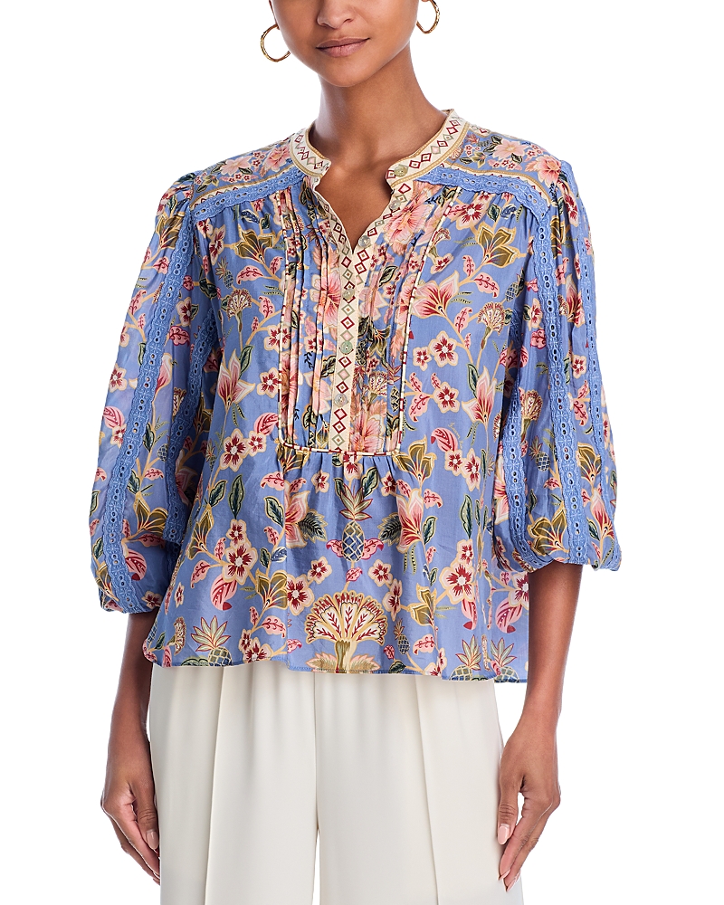 Farm Rio Superbloom Tapestry Blue Blouse Superbloom Tapestry Blue In Superbloom Tapestry Blue