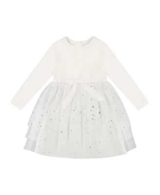 Deux par Deux - Girls' Bi-Material Dress with Glittering Tulle Skirt Off White - Baby
