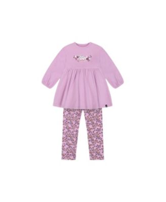 Deux par Deux - Girls' Tunic and Printed Leggings Set Lilac Mini Flowers - Baby