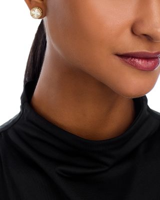 18K Yellow Gold Venetian Princess Medallion Mother of Pearl & Diamond Stud Earrings