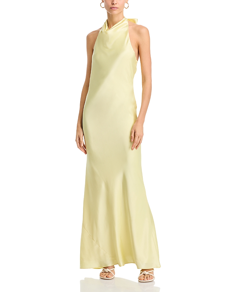 AQUA CHARMEUSE HALTER NECK LONG DRESS - EXCLUSIVE