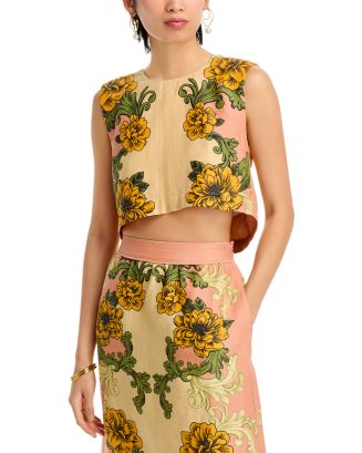 FARM Rio Delicate Flower Linen Arabesque Top | Bloomingdale's Women