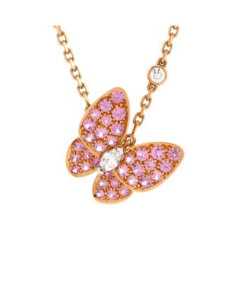 Pre-Owned Van Cleef & Arpels - Two Butterfly Pendant Necklace 18K Rose Gold with Pink Sapphires and Diamonds