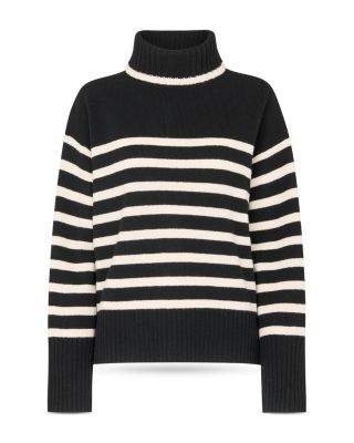 High Neck Striped Wool Sweater