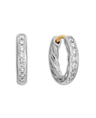 David Yurman - Sculpted Cable Huggie Hoop Earrings in Sterling Silver with Diamonds
