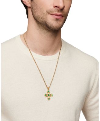 Men's Shipwreck Cross Amulet in 18K Yellow Gold with Emeralds, 44mm