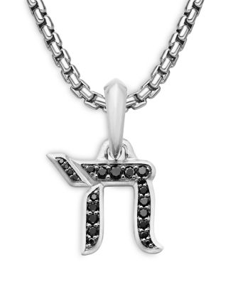 Sterling Silver Chai Amulet with Black Diamonds 