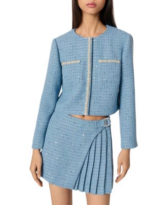 Maje - Short Sequin Embellished Tweed Jacket