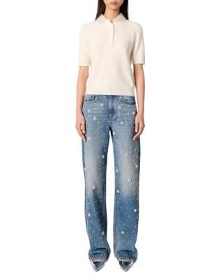 Jewelry Collar Knit Polo Sweater