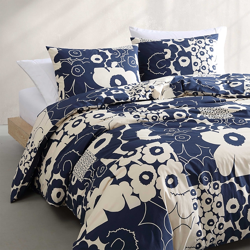 Marimekko Unikko Kollaasi Duver Cover & Shams Set In Dark Blue