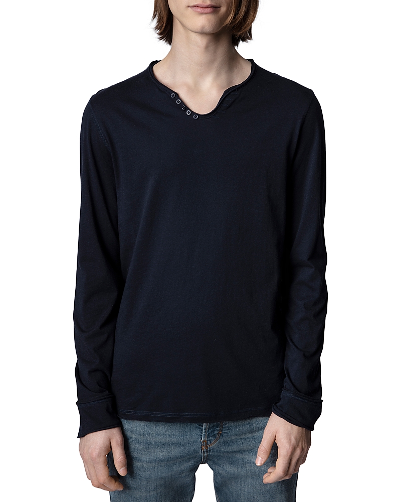 Zadig & Voltaire Monastir Cotton Long Sleeve Henley In Encre