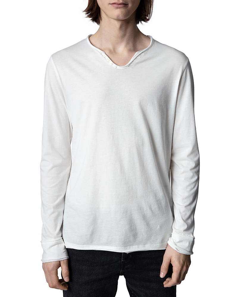 Zadig & Voltaire Monastir Long Sleeve Split Collar Graphic Tee In Judo