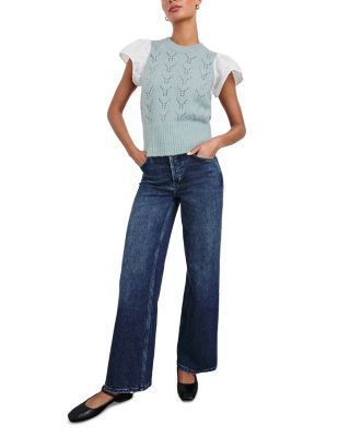 Everly Pointelle Contrast Sleeve Sweater