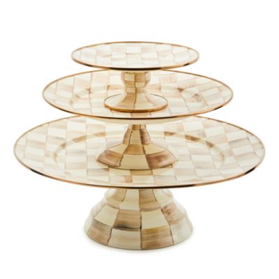 Mocha Check Large Pedestal Platter