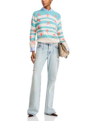 Embroidered Round Neck Pullover Sweater