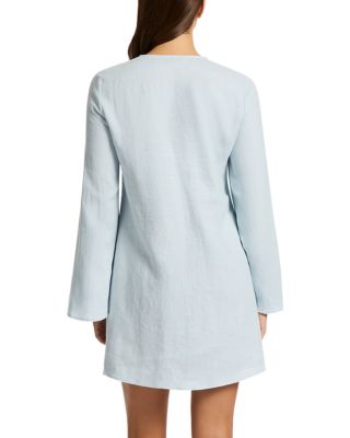 Linen Tie Front Mini Cover-Up Dress