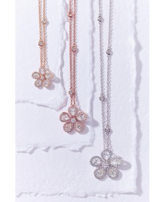 18K White Gold Large Classic Flower Necklace with Diamonds, 2.97 tcw