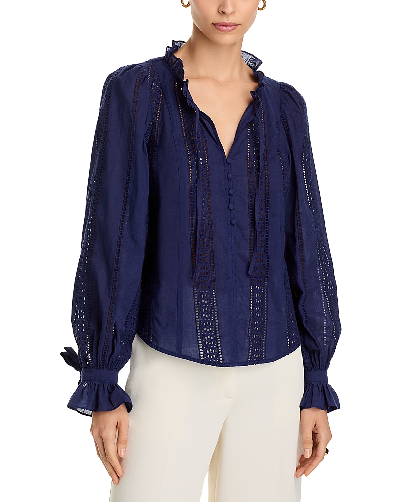 AQUA COTTON LACE INSET BLOUSE - EXCLUSIVE