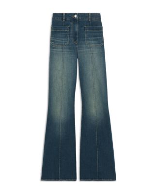 Petites Sakura Flare Patch Pocket Jeans in Mid Blue