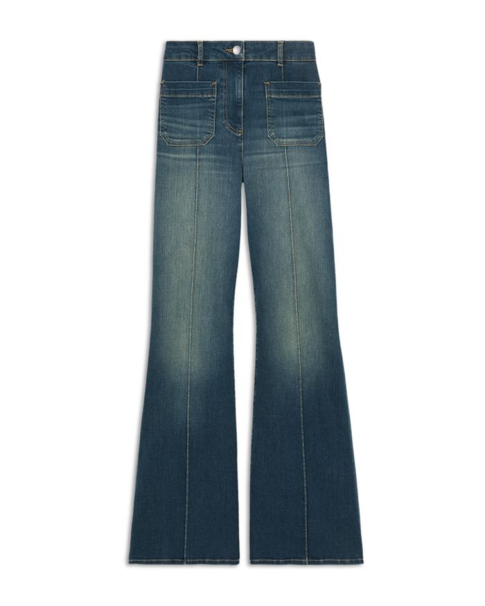 Petites Sakura Flare Patch Pocket Jeans Mid Blue