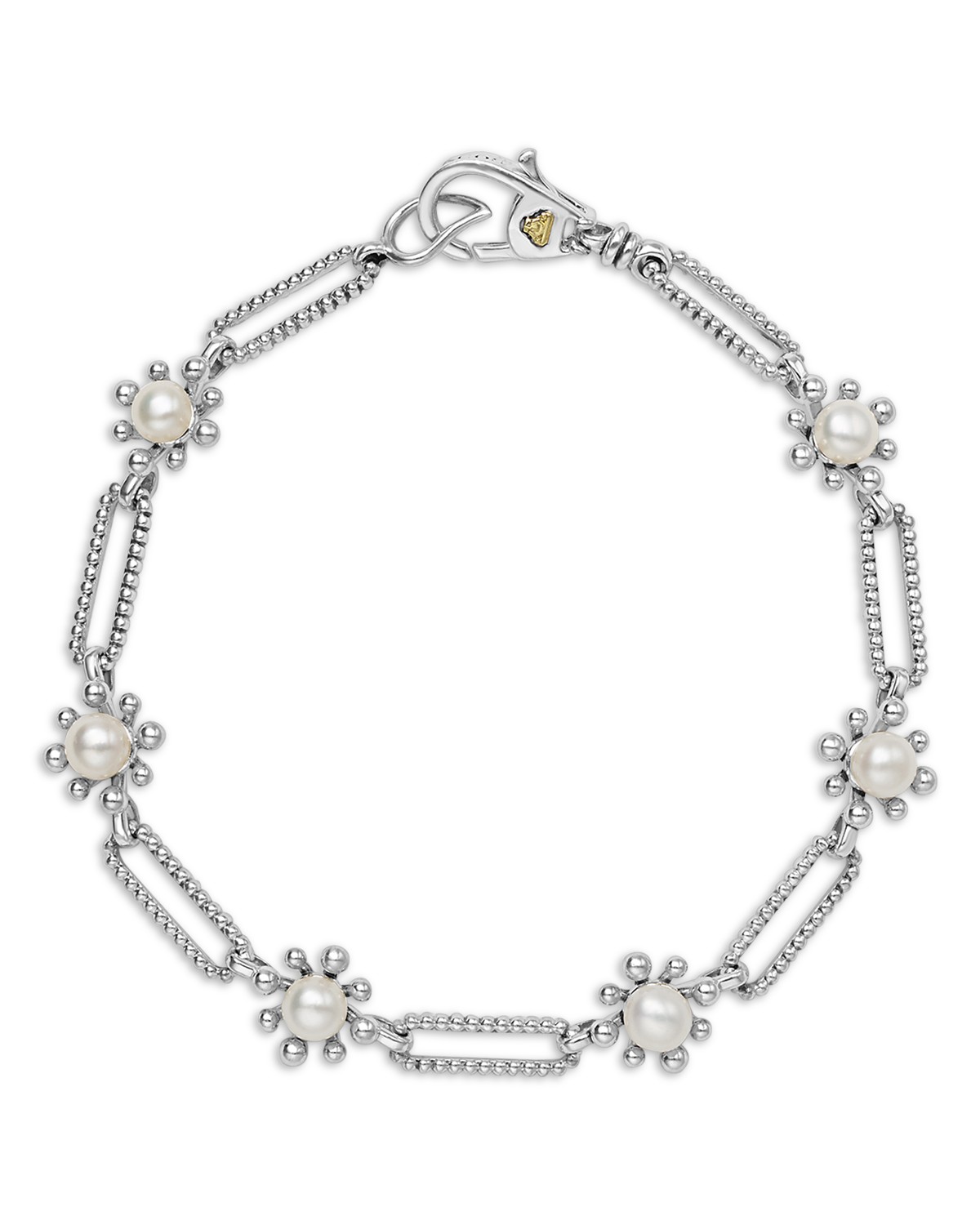 Sterling Silver Luna Cultured Pearl Fleur Link Bracelet