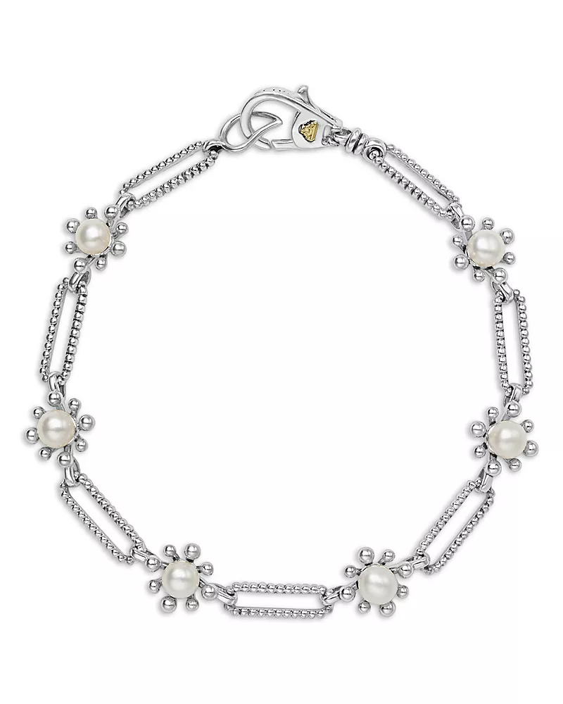 Lagos Sterling Silver Luna Cultured Pearl Fleur Link Bracelet