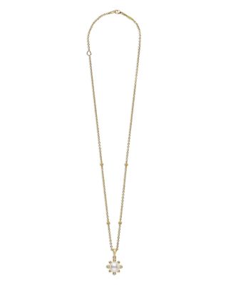 18K Yellow Gold Luna Cultured Pearl & Diamond Fleur Pendant Necklace, 16"-18"