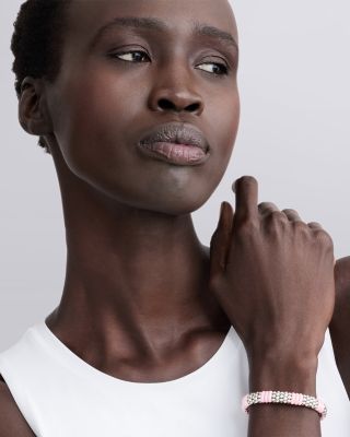 Sterling Silver Pink Caviar Ceramic Rondelle Polished Bead Bracelet