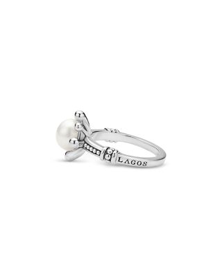 Sterling Silver Luna Cultured Pearl Fleur Ring 