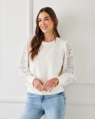 Contrast Lace Sleeve Top