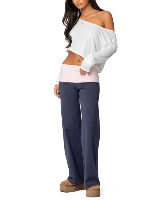 Edikted Wide Leg Contrast Fold Over Pants