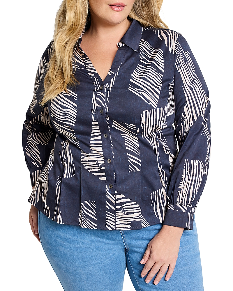 Nic+zoe Plus Zebra Stripe Shirt In Indigo Multi