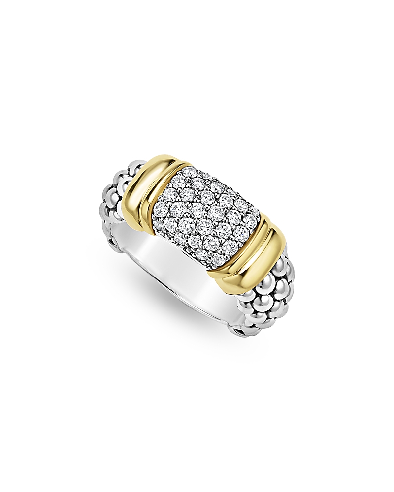 Lagos Signature Caviar Pavé Diamond Ring, 9mm In Silver