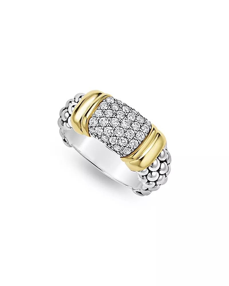 Lagos Two Tone Signature Caviar Diamond Ring, 0.567 tcw