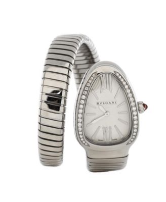 Pre-Owned Bvlgari Serpenti Tubogas Single Spiral Quartz Watch in Stainless Steel with Diamond Bezel 23mm