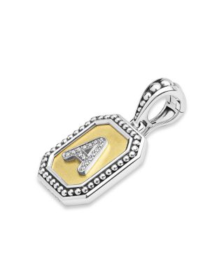 Signature Caviar Sterling Silver & 18K Yellow Gold Octagon Diamond A Initial Charm, 0.05 tcw